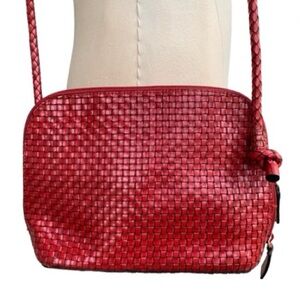 New Vintage Talbots Red Leather Woven Basketweave Crossbody Bag Purse Pocketbook